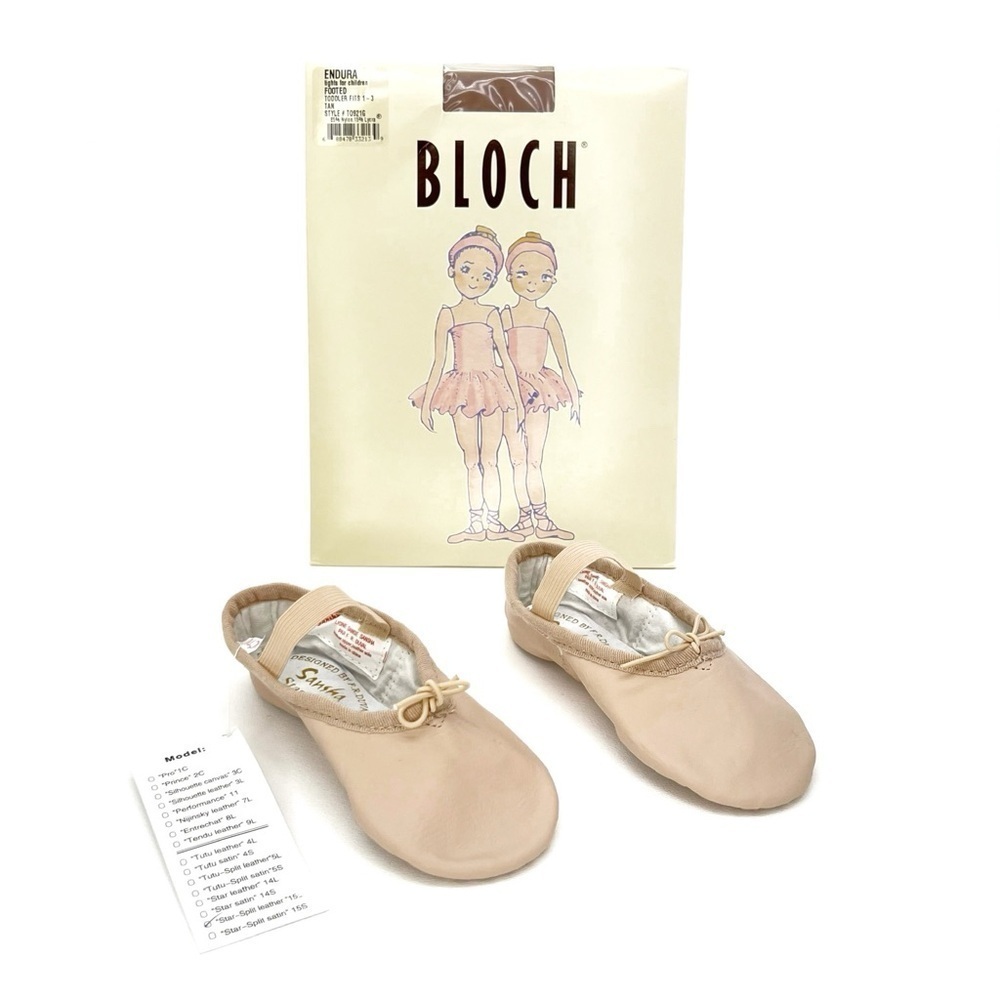 Sansha Pink Leather Ballet Slippers Size 4.5 + Bloch Tights Toddler New NWT